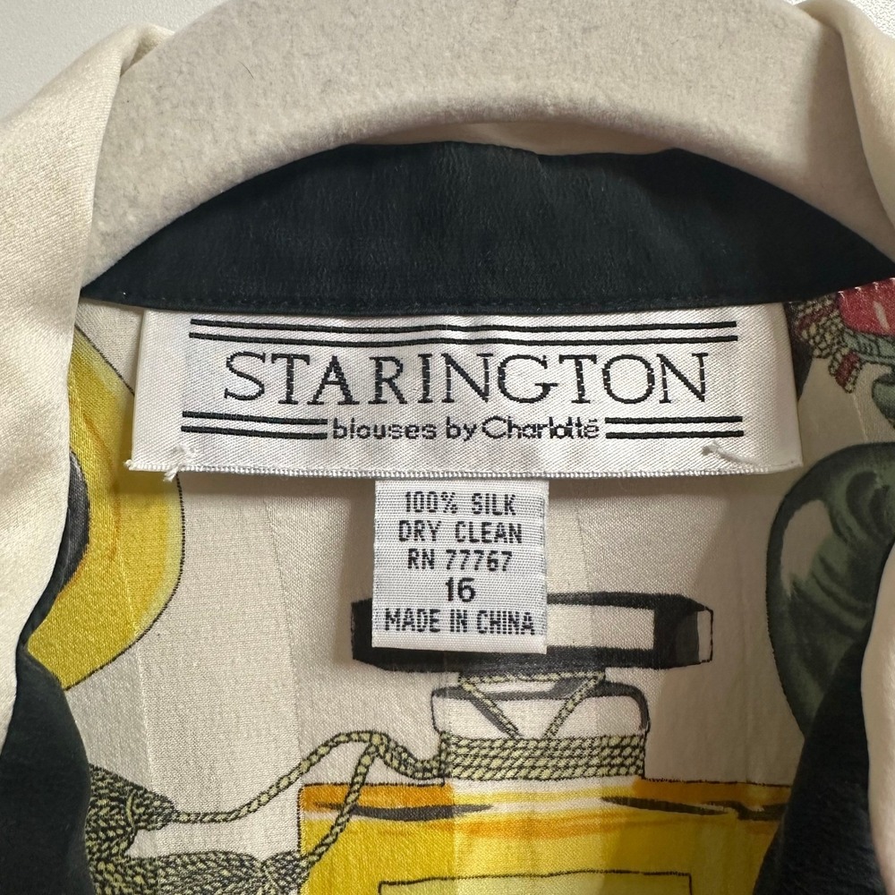 Vintage Starington Ornate Perfume Bottle Print Blouse Womens 16 100% Silk Button - Picture 3 of 10